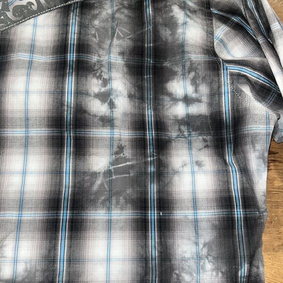 Mens Wrangler Rock 47 Blue Plaid Button Snap Shirt Size Medium - Picture 12 of 13